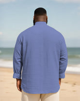 Big & Tall Men's Daily Solid Color Bamboo Hemp Texture Stand Collar Long Sleeve Shirt